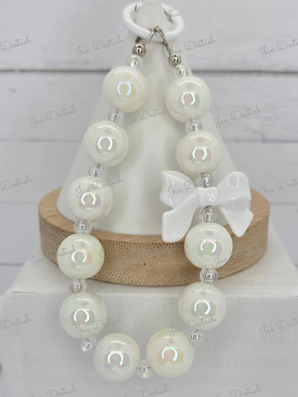 White Iridescent Bead Bow Phone/Key Lanyard CH4366